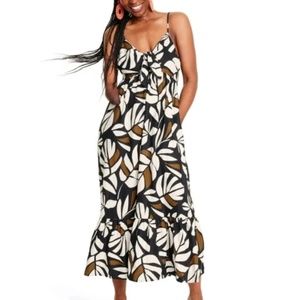 Tabitha Brown X Target Neutral Botanical print Sleeveless Tie-Front Midi Dress